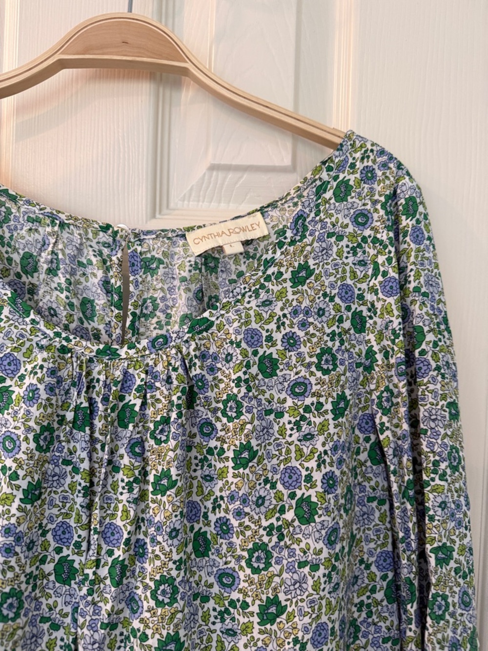 Cynthia Rowley Green & Lavender Floral Peasant Top